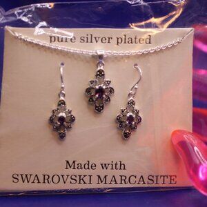 Silver Plated Swarovski Earrings & Necklace Set